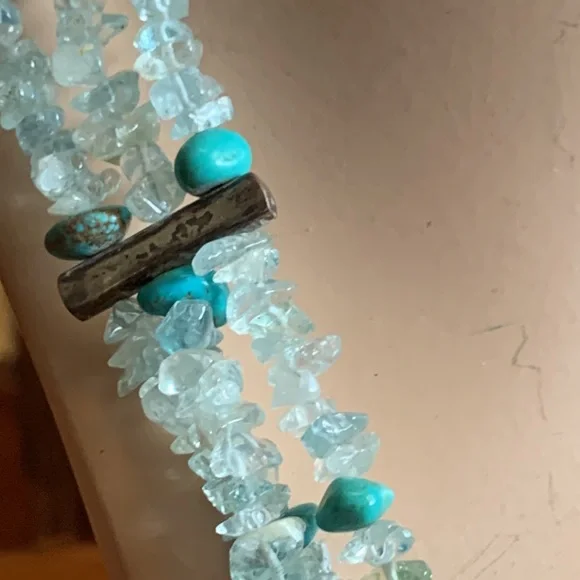 TURQUOISE,Sterling and aquamarine 3 strand necklace,MERMAID - Picture 3 of 12
